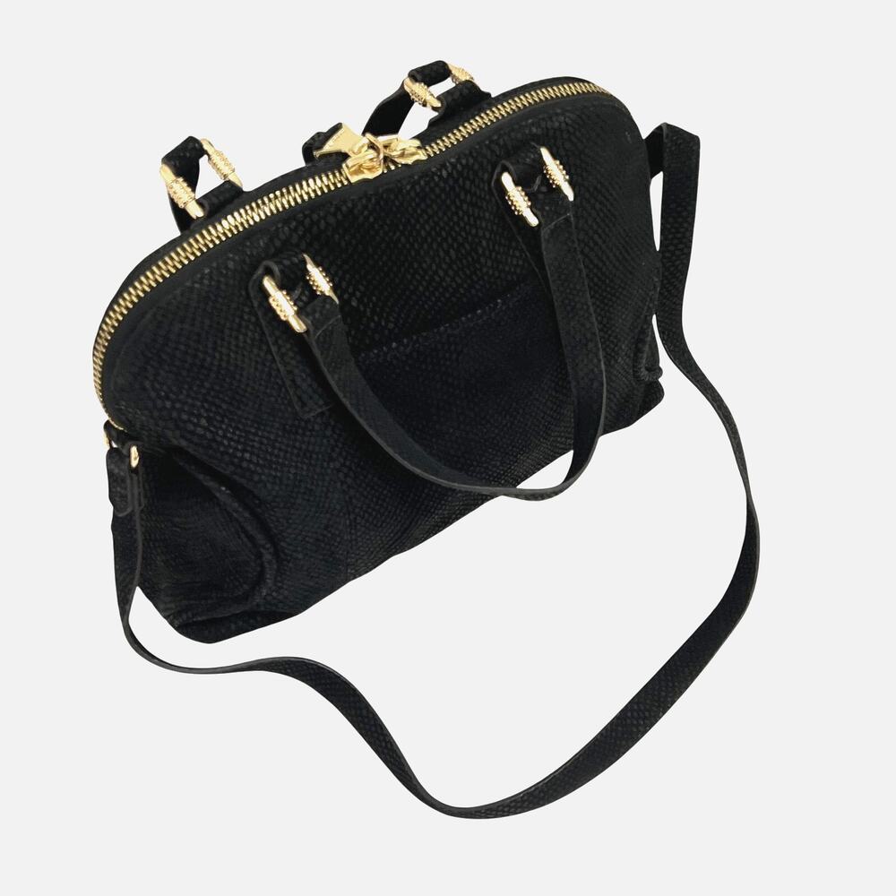 Aimee Kestenberg Satchel Top Handle Bag Womens Black Suede Snake Tassel‎ 9x13